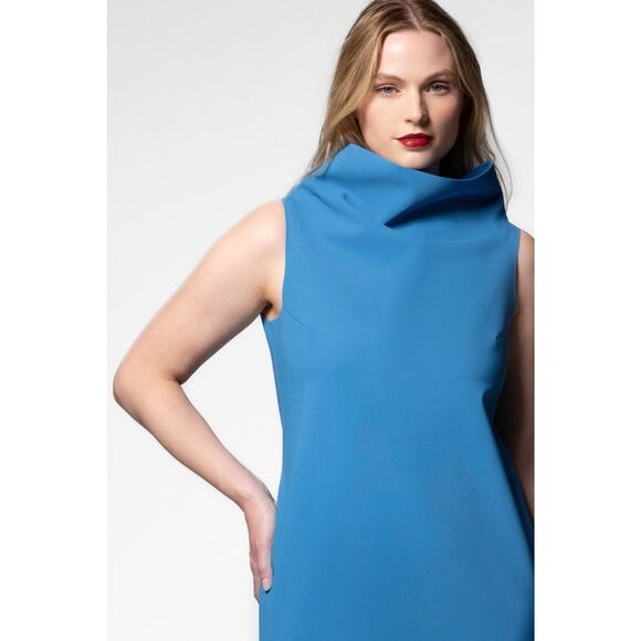 NWOT Mario Pinto M2057 Mockneck Isabella Blue Water Dress M - Picture 1 of 5